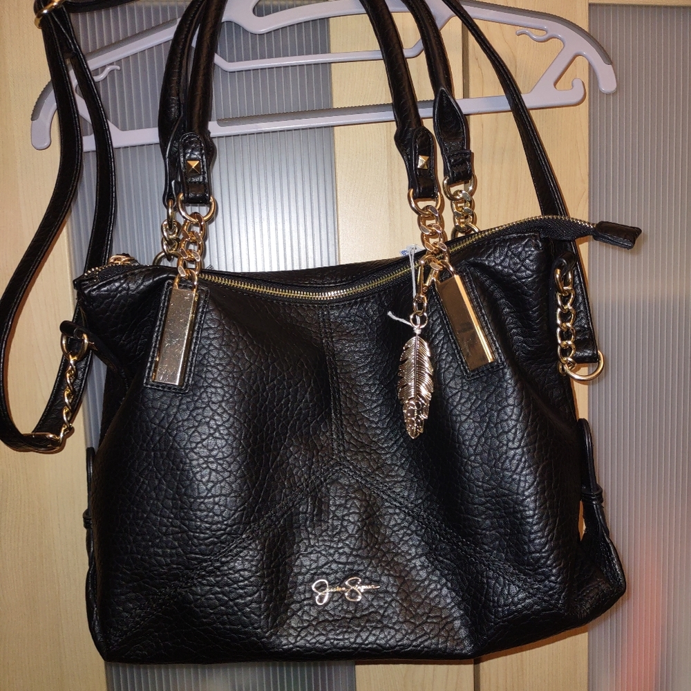 Jessica Simpson Tote Bag in Black Pebble, 4 Pockets, Shoulder Strap and Handles